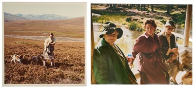 Lot 44 - 1970s charming informal photograph of H.R.H Prince Charles The Prince of Wales (now H.M. King Charles III) taken in the Highlands with the Prince wearing a Balmoral tartan kilt and with his two...