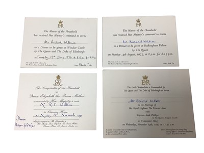 Lot 45 - Collection of 1970s Royal ephemera including photographs of H.M. Queen Elizabeth The Queen Mother, invitations to private functions and dinner with the Royal family including car passes , a lette...