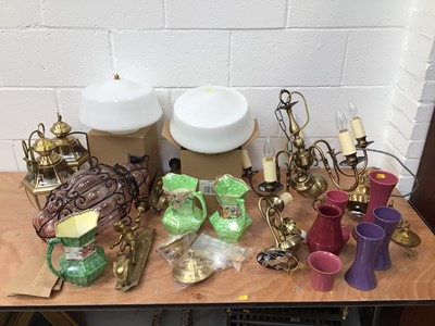Lot 5114 - Group of lighting mostly new, pottery including Bourne, and wall sconces