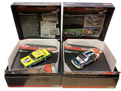 Lot 1855 - Corgi Limited Edition Drive Time Motorsport 1:43 scale Ford Escort Mexico VA09510, Ford Cortina MkI GT VA07305, Ford 100E VA02112 and Ford Sierra Sapphire Cosworth 4x4 VA10007, all boxed (4)