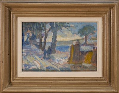 Lot 1033 - *Ronald Ossory Dunlop (1894-1973) oil on board - 'Father and Son’, signed, 20cm x 29.5cm, in painted frame