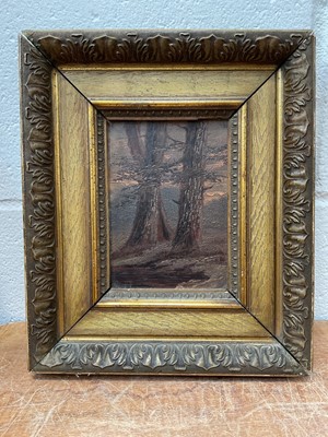 Lot 5147 - Small 19th century oil on panel of two trees, and a 19th century oil on canvas of sailing boats under moonlight (2)