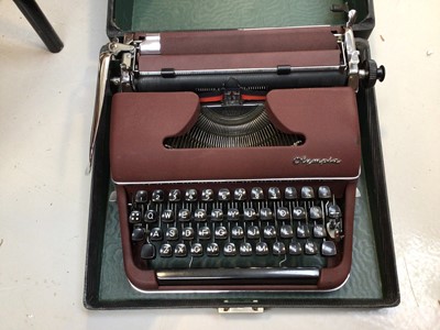 Lot 5133 - Olympia typewriter in a carry case together with a backgammon board and antique tape measure