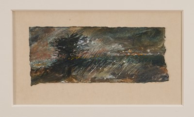 Lot 1025 - *Len Tabner (b. 1946) mixed media on paper - Landscape with Tree, signed, 8cm x 19cm, in glazed frame