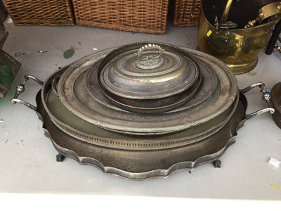 Lot 5137 - Group of silver plated trays together with a coal basket and fireplace companion set