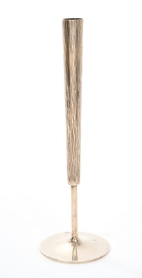 Lot 427 - Contemporary silver bud vase of narrow cylindrical form with bark finish, on a pedestal base (London 1971) possibly Geoffrey Martin Billings. All at approximately 2ozs. 16cm overall height.
