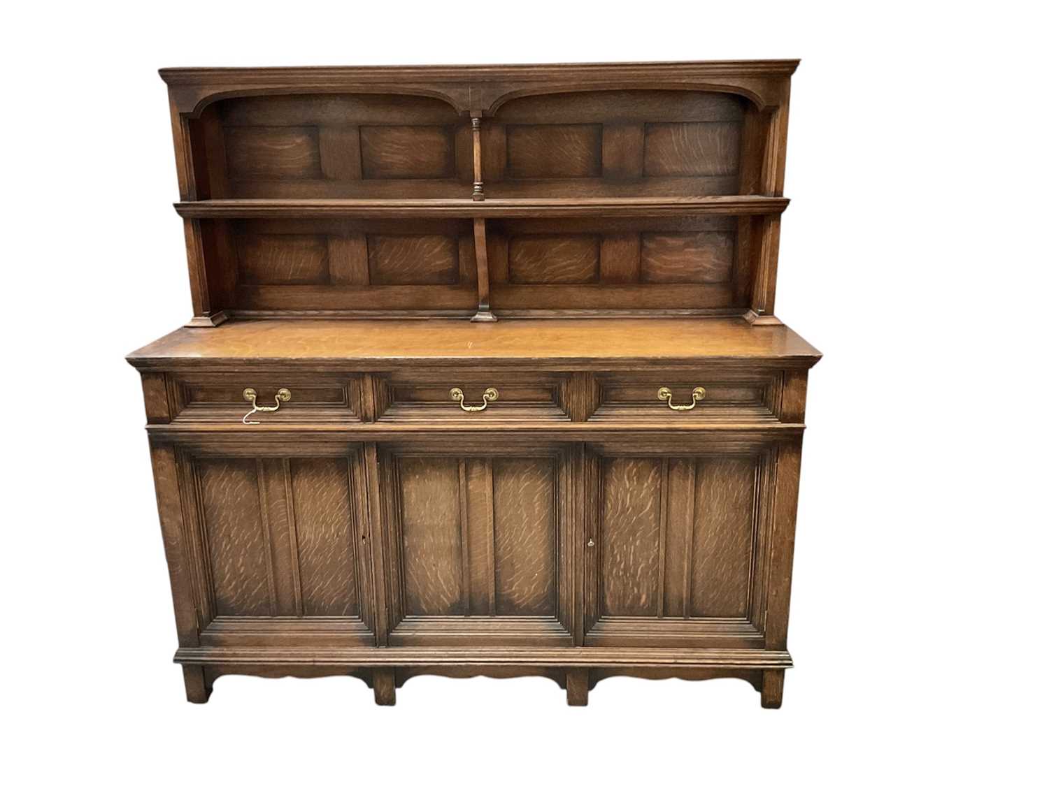 Lot 1254 - Arts and Crafts two height oak sideboard attributed to Morris & Co. after a design by Philip Webb