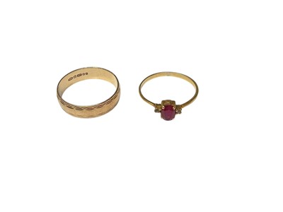 Lot 148 - 9ct gold wedding ring, together with a yellow metal gem set ring (2)