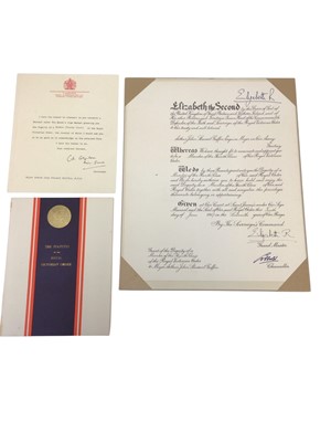 Lot 78 - H.M. Queen Elizabeth II and H.M. Queen Elizabeth The Queen Mother, dual signed warrant appointing Major Sir John Griffin a Knight Commander of the Royal Victorian Order, dated 16th June 1990 in e...