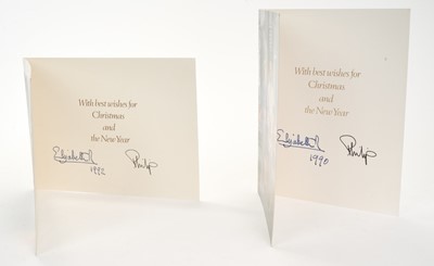 Lot 80 - H.M. Queen Elizabeth II & H.R.H. The Duke of Edinburgh, two signed 1990s Christmas cards for 1990 & 1992 each with colour photographs to the covers. Provenance: sent to Major Sir John Gri...