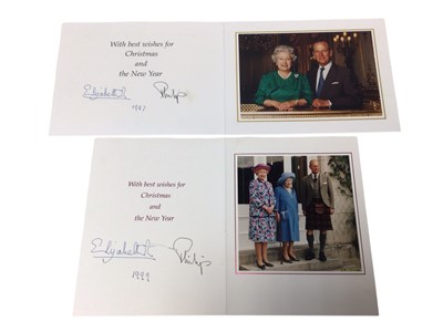 Lot 82 - H.M. Queen Elizabeth II & H.R.H. The Duke of Edinburgh, two signed 1990s Christmas cards for 1997 & 1999 each with colour photographs to the interiors. Provenance: sent to Major Sir John...