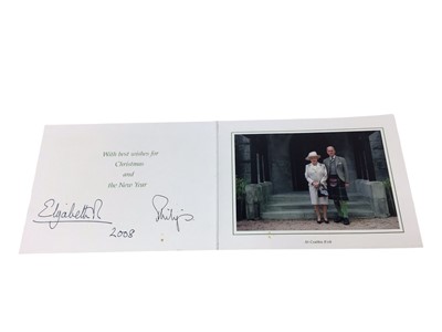 Lot 86 - H.M. Queen Elizabeth II & H.R.H. The Duke of Edinburgh, signed 2008 Christmas card with colour photograph to the interior of the Queen and Duke at Crathie Kirk. Provenance: sent to Major Sir...