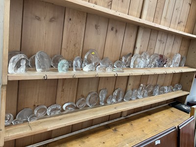 Lot 5185 - Group of glass relief decorated animal paperweights, including Mats Jonasson and others