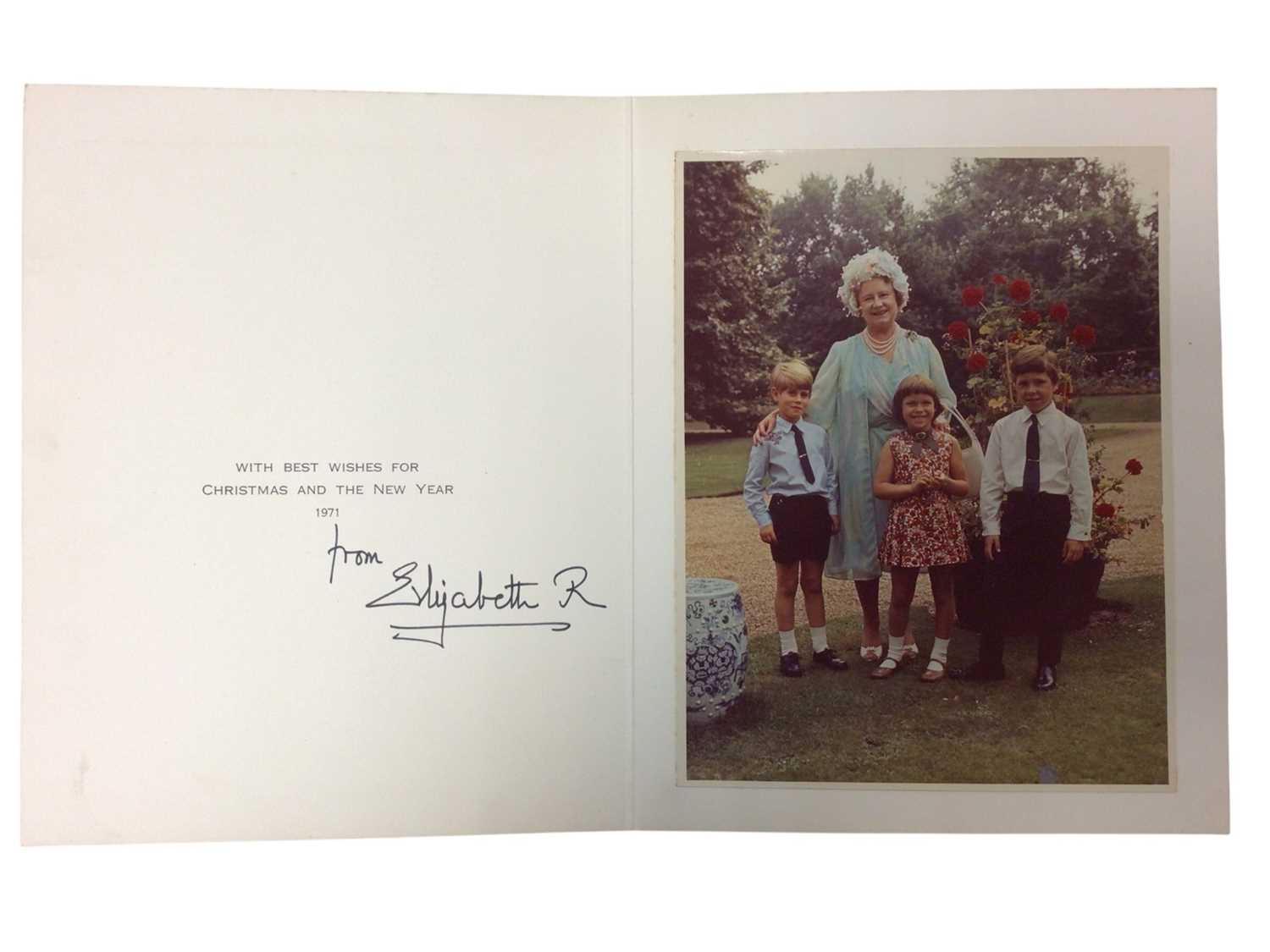Lot 88 - H.M. Queen Elizabeth The Queen Mother, four 1970s Christmas cards with photographs to the interiors