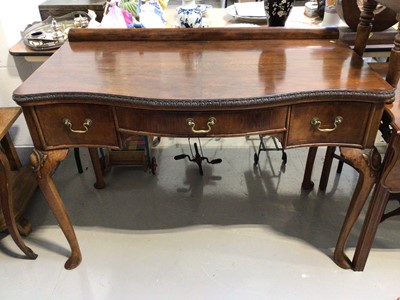 Lot 5332 - Edwardian Queen Anne revival walnut desk with a quarter veneered top, cabriole legs with shell carving and pad feet, three draws