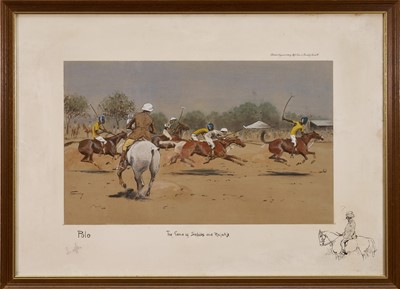 Lot 1148 - *Snaffles, Charles Johnson Payne (1884-1967) signed hand-coloured print - The Game of Sahibs and Rajah's, published by Messrs Fores, 47cm x 66cm, in glazed frame