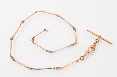 Lot 699 - 18ct yellow and white gold alternating bar link fob chain, 36cm