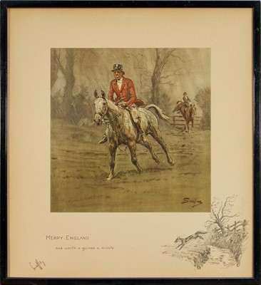 Lot 1153 - *Snaffles, Charles Johnson Payne (1884-1967) signed hand-coloured print - "Merry England", 45cm x 41cm, in glazed frame