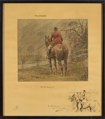 Lot 1154 - *Snaffles, Charles Johnson Payne (1884-1967) signed hand-coloured print - Foxcatchers, 42cm x 37cm, in glazed frame