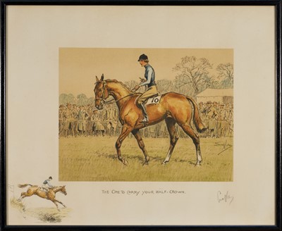 Lot 1156 - *Snaffles, Charles Johnson Payne (1884-1967) signed hand-coloured print - The one to carry your half crown, 45cm x 55cm, in glazed frame