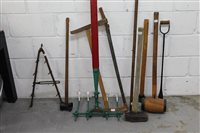 Lot 3698 - Large red painted multi-pronged plough,...