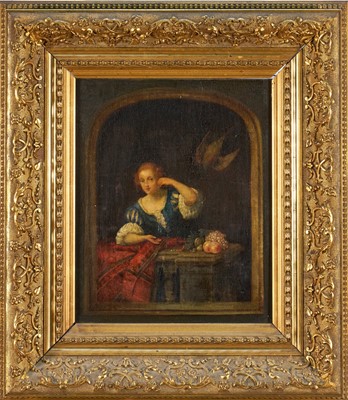 Lot 1020 - After Gerrit Dou (1613-1675) oil on panel, 18th/19th century - Woman at a Window, 28cm x 22cm, in gilt frame