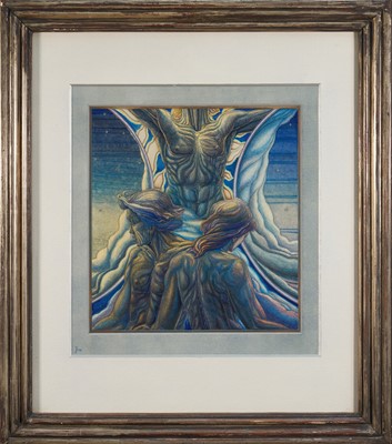 Lot 1083 - Ernest David Emmanuel Fridlander (1870-1960) pencil, watercolour and silver and gold pen - 'Power, Understanding and Love, Welsh Tryad', initialled and dated '36, 37cm x 34cm, in glazed frame.