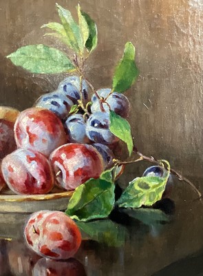 Lot 92 - Tina Masoero Vezzetti - Early 20th century oil on canvas, still life with fruit and jug