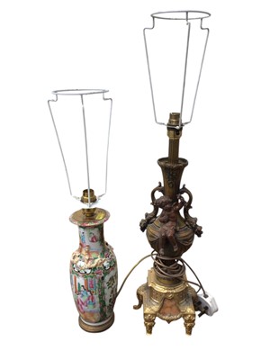 Lot 5234 - Antique gilded and bronzed spelter table lamp and one other (2)