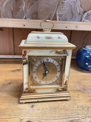 Lot 5193 - 1950s mantel clock with English movement by Elliott, in a chinoiserie decorated case