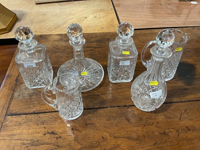 Lot 5192 - Two cut glass water jugs, other cut glass decanters etc