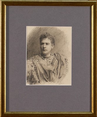 Lot 1009 - Lucy Kemp-Welch (1869-1958) pencil drawing - William Terriss as Faust, dated Aug. 8. '94, 13.5cm x 10.5cm, in glazed gilt frame. NB: From an 1894 album of drawings and oils which was a g...