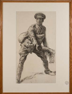 Lot 1008 - Lucy Kemp-Welch (1869-1958) charcoal sketch for an oil, the First World War hero, The Hon. Captain Elidyr Herbert, with Studio Collection blindstamp lower rig...