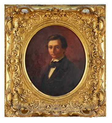 Lot 1166 - John Phillip (1817-1867) pair of oils on board - Portraits of a Father and Son, signed, 27cm x 23cm, oval, in good gilt frames