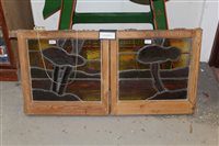 Lot 3711 - Set of four stained and painted glass windows -...