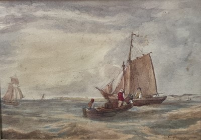 Lot 1165 - Alfred Stannard (1806-1889) watercolour - Off the Norfolk Coast, signed, 19.5cm x 28.5cm, in glazed gilt frame. Provenance: Bonhams, East Anglian View, 6th October 2004, lot 94.