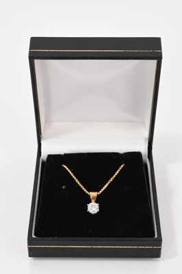 Lot 742 - Diamond single stone ring with an old brilliant cut diamond estimated to weigh approximately 0.40cts in platinum six claw setting and gold, on an 18ct gold chain