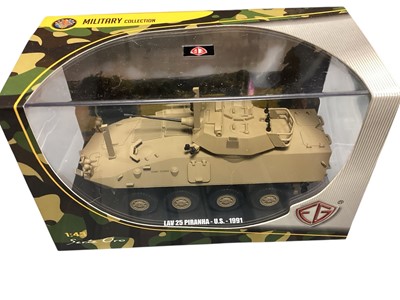 Lot 1888 - Edison Giocattoli Serie Oro 1:43 scale Military vehicles Camionetta Morris, M20 Armoured Utility Car (x2), Lav 25 Piranha and M3 Gun Motor Carriage, plus three other models, all boxed (8)