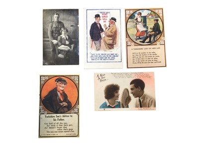 Lot 5047 - Collection of early 20th century postcards to include real photographic, greetings cards and military related, (1 box).