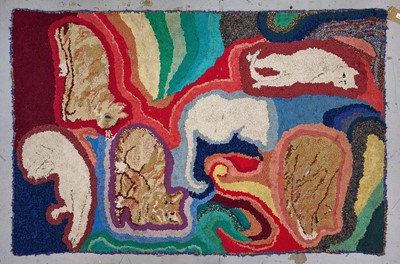 Lot 1310 - Highly unusual cat themed rag rug in the manner of Lucie Aldridge (1889-1974)