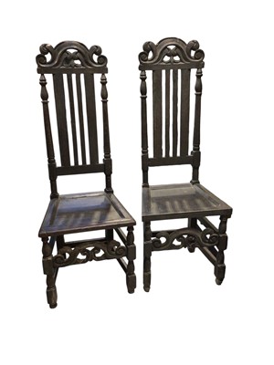 Lot 5375 - Pair of Victorian carved oak hall chairs