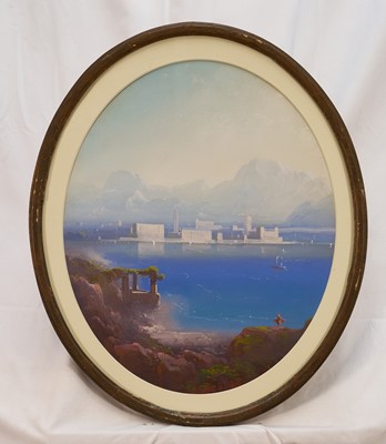 Lot 1002 - Peter Conrad Schreiber (1816-1894) pair of oval gouaches - Continental Landscapes, signed and dated 1869, one indistinctly titled verso, 54cm x 44cm, oval, in glazed gilt frames