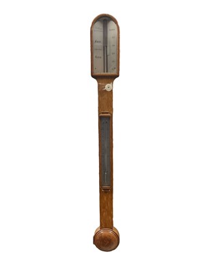 Lot 814 - Victorian stick barometer by Bithray, Royal Exchange, London with silvered dials in oak case