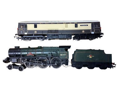 Lot 1894 - Hornby OO Gauge Pullman Class 73 The Royal Alex diesel electric locomotive 73101, BR green 4-6-0 Royal Scots Fusiliers tender locomotive and three tank engines, all loose (5)