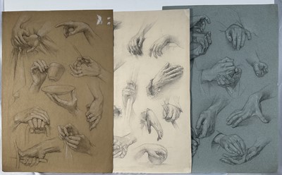 Lot 1187 - Sylvan G. Boxsius (1878-1941) three pages of pencil and chalk hand sketches, each with E.S.K. blindstamp, unframed 51cm x 35cm