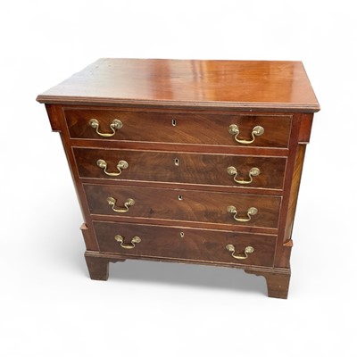 Lot 5381 - Small Edwardian mahogany chest of drawers with swan handles and bracket feet, 73cm wide x 71.5cm high x 41.5cm deep