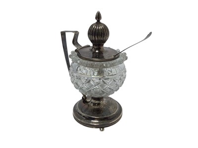 Lot 508 - Mid 19th century Dutch silver mounted cut glass mustard pot/spice pot with hinged silver cover