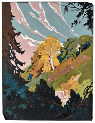 Lot 1192 - Attributed to Sylvan G. Boxsius (1878-1941) watercolour on black paper - Hillside Rooftop, 35.5cm x 27.5cm, unframed