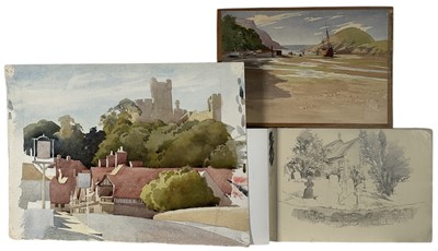 Lot 1193 - Daisy Boxsius (1885-1967) 1920s sketch book containing pencil drawings, views including Ringmore, Teignmouth and others, together with two watercolour sketches