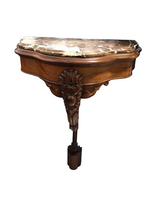 Lot 5388 - Antique carved consol table with marble top, together with a hanging shelf